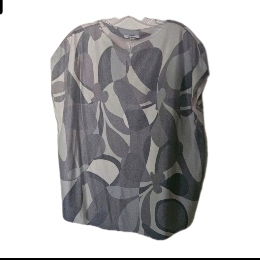 Vila Milano Women’s Blouse Top Large Gray White Abstract Print Short Sleeve Rayo